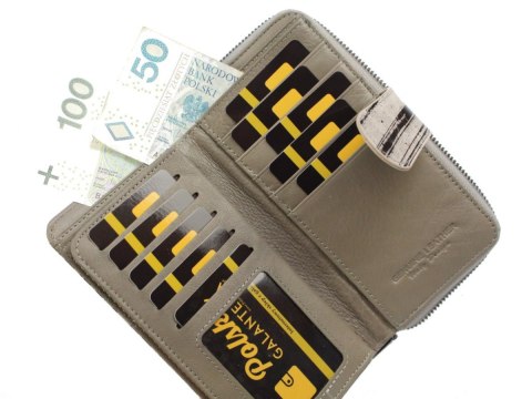 Portfel Damski Skóra Naturalna GREGORIO Z Suwakiem Piórnik RFID HL116 BEŻOWY 16 x 9,5 x 3 [cm]