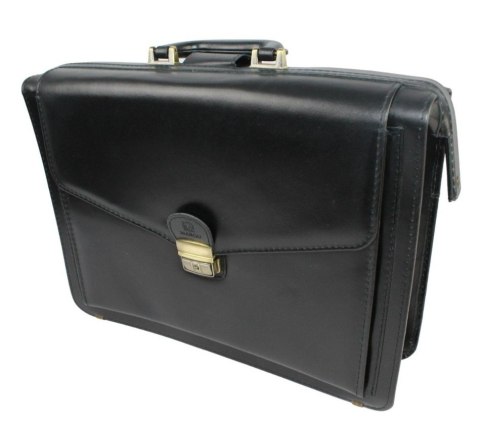 Skórzana Aktówka MARCO (PL) Torba Na Dokumenty Do Pracy CZARNA 43 x 32 x 10 [cm]