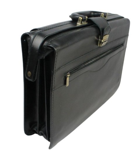 Skórzana Aktówka MARCO (PL) Torba Na Dokumenty Do Pracy CZARNA 43 x 32 x 10 [cm]