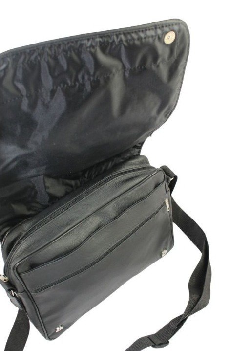 Skórzana Torba Na Ramię Pozioma GRETOS (PL) Listonoszka Z Klapką CZARNA 37 x 30 x 9 [cm]