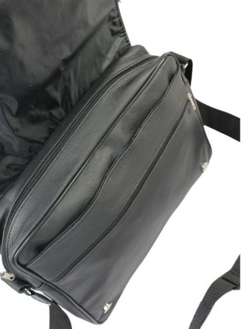 Skórzana Torba Na Ramię Pozioma GRETOS (PL) Listonoszka Z Klapką CZARNA 37 x 30 x 9 [cm]