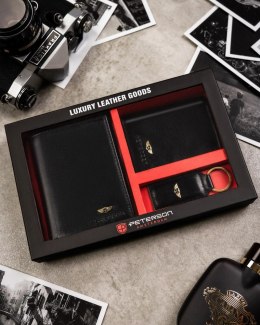 Elegancki I Stylowy Męski Zestaw Upominkowy Peterson Portfel + Etui + Breloczek SET3-N4-VT/5334 RFID CZARNY
