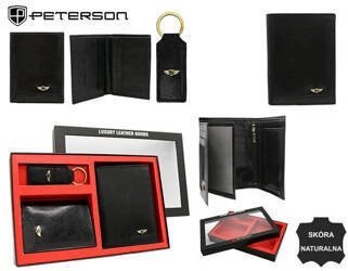 Elegancki I Stylowy Męski Zestaw Upominkowy Peterson Portfel + Etui + Breloczek SET3-N4-VT/5334 RFID CZARNY Elegancki I Stylowy Męski Zestaw Upominkowy Peterson Portfel + Etui + Breloczek SET3-N4-VT/5334 RFID CZARNY