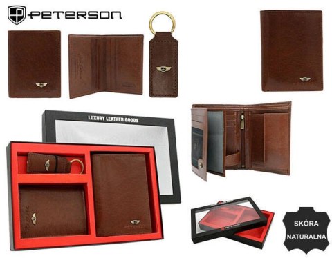 Elegancki I Stylowy Męski Zestaw Upominkowy Peterson Portfel + Etui + Breloczek SET3-N4-VT/5341 RFID BRĄZOWY Elegancki I Stylowy Męski Zestaw Upominkowy Peterson Portfel + Etui + Breloczek SET3-N4-VT/5341 RFID BRĄZOWY