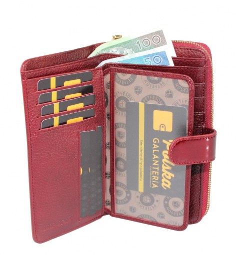 Portfel Damski Skóra Licowa Lakierowana PETERSON Duży Z Suwakiem Piórnik Z Zapięciem BC 603 RFID 16,5 x 10,5 x 3 [cm]