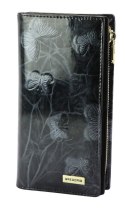Portfel Damski Skórzany GREGORIO Lakierowany Długi Z Suwakiem Na Zewnątrz BTS-124 CZARNY 19,5 x 10 x 3,5 [cm]