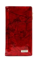 Portfel Damski Skórzany GREGORIO Lakierowany Długi Z Suwakiem Na Zewnątrz BTS-124 CZERWONY 19,5 x 10 x 3,5 [cm]