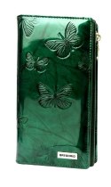 Portfel Damski Skórzany GREGORIO Lakierowany Długi Z Suwakiem Na Zewnątrz BTS-124 ZIELONY 19,5 x 10 x 3,5 [cm]