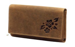 Portfel Damski Skórzany GREGORIO Skóra Licowa Duży Z Suwakiem GM-196 BRĄZOWY 17 x 10 x 3,5 [cm]
