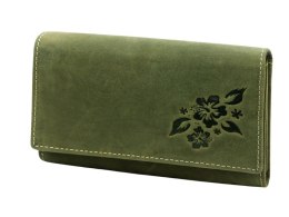 Portfel Damski Skórzany GREGORIO Skóra Licowa Duży Z Suwakiem GM-196 ZIELONY 17 x 10 x 3,5 [cm]