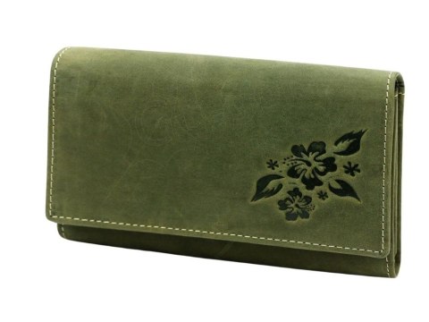 Portfel Damski Skórzany GREGORIO Skóra Licowa Duży Z Suwakiem GM-196 ZIELONY 17 x 10 x 3,5 [cm]