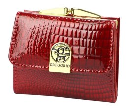 Portfel Damski Skórzany GREGORIO Skóra Licowa Lakierowany Mały Z Klamrą RFID GF-126 CZERWONY 9.5 x 8 x 2.5 [cm]