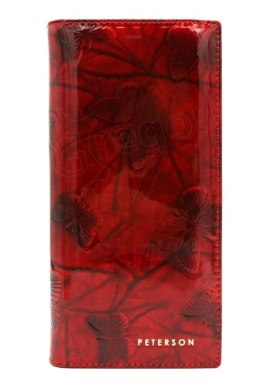 Portfel Damski Skórzany Peterson Lakierowany Długi Z Suwakiem Na Zewnątrz PTN-421431-BF CZERWONY 19,5 x 10 x 3,5 [cm]