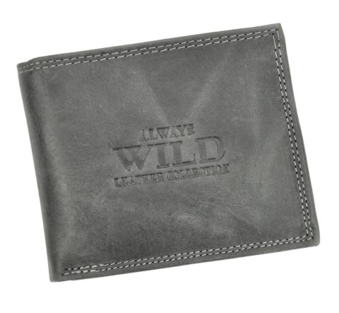 Portfel Męski Skórzany ALWAYS WILD Skóra Licowa Mały Poziomy  RFID N0035-CHM/8694 CZARNY 10 x 9 x 2 [cm]