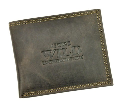 Portfel Męski Skórzany ALWAYS WILD Skóra Licowa Mały Poziomy  RFID N0035-CHM/8700 BRĄZOWY 10 x 9 x 2 [cm]