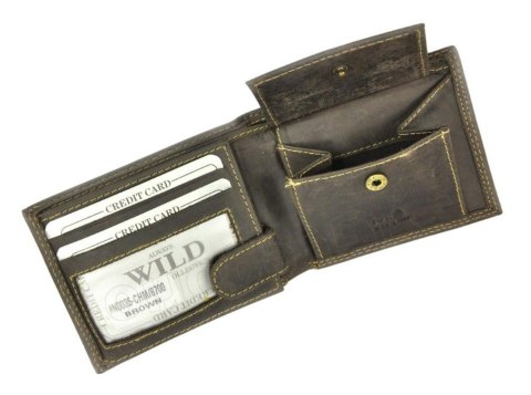 Portfel Męski Skórzany ALWAYS WILD Skóra Licowa Mały Poziomy  RFID N0035-CHM/8700 BRĄZOWY 10 x 9 x 2 [cm]