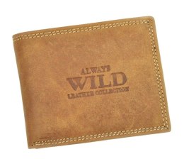 Portfel Męski Skórzany ALWAYS WILD Skóra Licowa Mały Poziomy  RFID N0035-CHM/8717 KONIAKOWY 10 x 9 x 2 [cm]