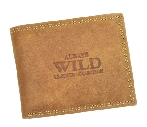 Portfel Męski Skórzany ALWAYS WILD Skóra Licowa Mały Poziomy  RFID N0035-CHM/8717 KONIAKOWY 10 x 9 x 2 [cm]