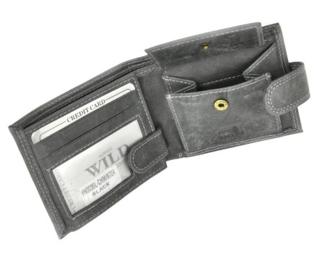 Portfel Męski Skórzany ALWAYS WILD Skóra Licowa Mały Poziomy Z Zapięciem RFID N0035L-CHM/8724 CZARNY 10,5 x 9 x 2 [cm]