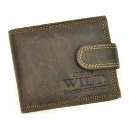 Portfel Męski Skórzany ALWAYS WILD Skóra Licowa Mały Poziomy Z Zapięciem RFID N0035L-CHM/8731 BRĄZOWY 10,5 x 9 x 2 [cm]