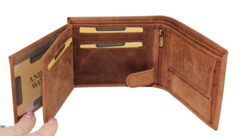 Portfel Męski Skórzany Peterson Skóra Naturalna Duży Poziomy Bez Zapięcia Dwa Skrzydełka N992 BRĄZOWY "AMSTAFF" 13 x 10 x 2 [cm]