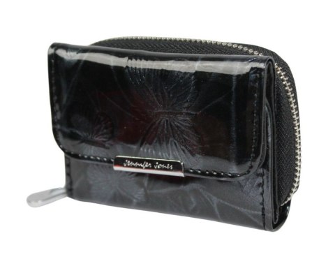 Portfel Skórzany Jennifer Jones Bułeczka Skóra Naturalna Lakierowana Z Suwakiem 5263-14 CZARNY 9,5 x 7 x 3 [cm]