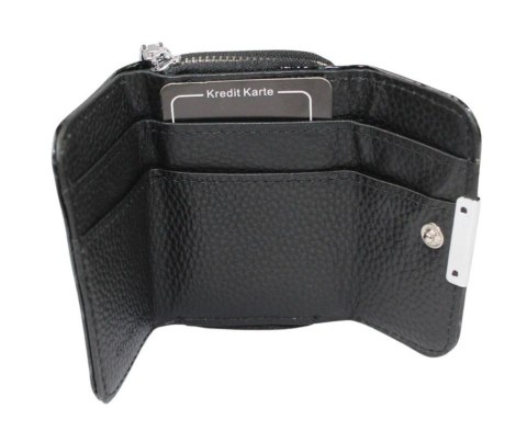 Portfel Skórzany Jennifer Jones Bułeczka Skóra Naturalna Lakierowana Z Suwakiem 5263-14 CZARNY 9,5 x 7 x 3 [cm]