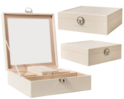 Elegancka i Stylowa Szkatułka Na Biżuterię PETERSON Pojemny Organizer PTN SZK-03 BIAŁY 25,5 x 25 x 8 [CM]