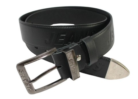 Pasek Skórzany COMPLEX (PL) Tłoczony Napis "JEANS" Skóra Licowa EXTRA 40 mm Czarny Z Metalową Końcówką Pasek Skórzany COMPLEX (PL) Tłoczony Napis "JEANS" Skóra Licowa EXTRA 40 mm Czarny Z Metalową Końcówką