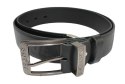 Pasek Skórzany COMPLEX (PL) Tłoczony Napis "JEANS" Skóra Licowa EXTRA 40 mm Czarny Z Metalową Końcówką