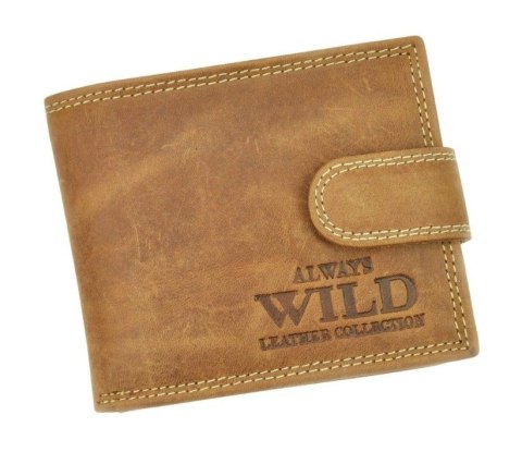 Portfel Męski Skórzany ALWAYS WILD Skóra Licowa Mały Poziomy Z Zapięciem RFID N0035L-CHM/8748 KONIAKOWY 10,5 x 9 x 2 [cm]