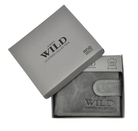 Portfel Męski Skórzany ALWAYS WILD Skóra Licowa Mały Poziomy Z Zapięciem RFID N0035L-CHM/8748 KONIAKOWY 10,5 x 9 x 2 [cm]