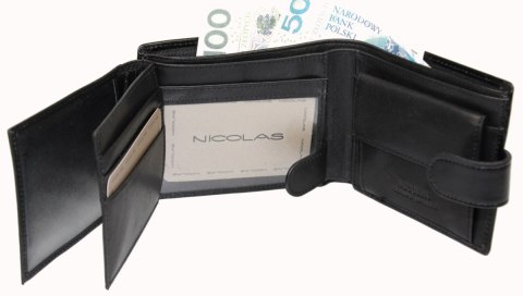 Portfel Męski Skórzany NICOLAS Skóra Licowa Poziomy Mały Z Zapięciem Dwa Skrzydełka Poziomy Suwak 36003-057-01 Portfel Męski Skórzany NICOLAS Skóra Licowa Poziomy Mały Z Zapięciem Dwa Skrzydełka Poziomy Suwak 36003-057-01