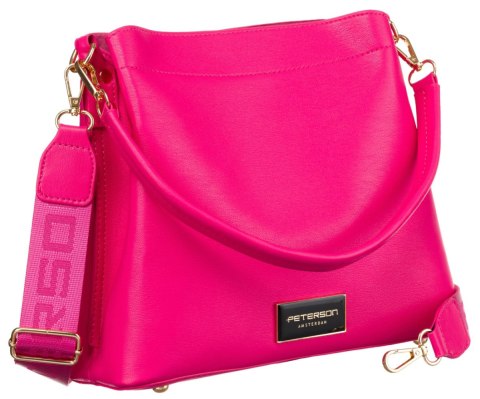 Torebka Z Ekologicznej Skóry Włoskiej PETERSON 9993/H3655 Z Podwójnym Paskiem RÓŻOWA 25 x 28 x 10 [cm]