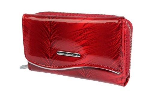 Portfel Damski Skórzany JENNIFER JONES 14cm Suwak I Klapka Skóra Naturalna Lakierowany JJ5245-11 CZERWONY 14,5 x 9 x 3,5 [cm]