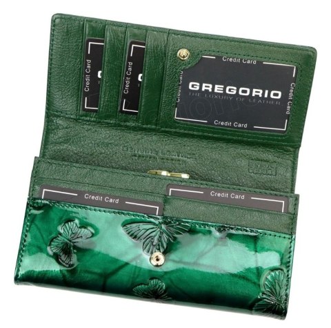 Portfel Damski Skórzany GREGORIO Długi Max Z Klamrą Lakierowany BTS-100 NIEBIESKI RFID 18,5 x 9,5 x 3,5 [cm]