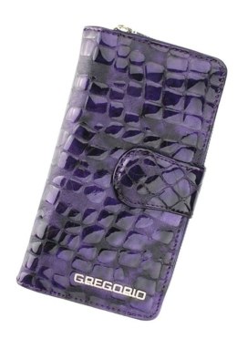 Portfel Damski Skóra Naturalna GREGORIO Duży Z Suwakiem Piórnik Lakierowany FS-116 FIOLETOWY RFID 16,5 x 9 x 3,5 [cm]