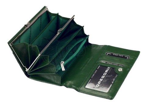 Portfel Damski Skórzany GREGORIO Średni Z Klamrą Lakierowany FZ-101 SZARY 15,5 x 9,5 x 4 [cm]