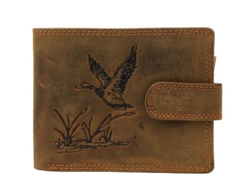 Portfel Męski NORDEE Skóra Licowa Duży Poziomy Z Zapinką Dwa Skrzydełka ''MOTYW KACZKA'' L-895 10,5 x 7 x 2 [cm]