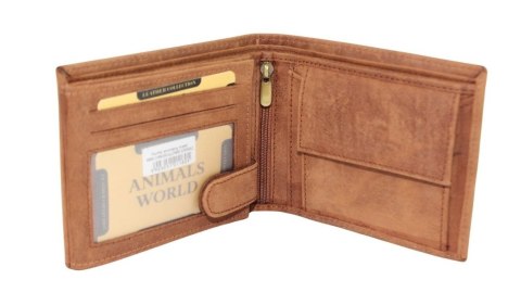 Portfel Męski Skórzany ALWAYS WILD Skóra Naturalna Poziomy Bez Zapięcia Dwa Skrzydełka N992 "MIŚ" KONIAKOWY 13 x 10 x 2 [cm]