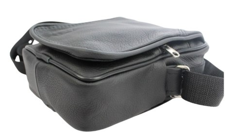 Skórzana Torba Na Ramię Pionowa GRETOS (PL) CZARNA Listonoszka Z Klapką 21 x 13 x 7 [cm]