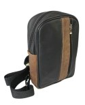Torba Skórzana Na Ramię Nerka Barkówka Noszona Na Skos GRETOS (PL) Praktyczna I Wygodna CZARNO-BRĄZOWA 25 x 17 x 7 [cm]
