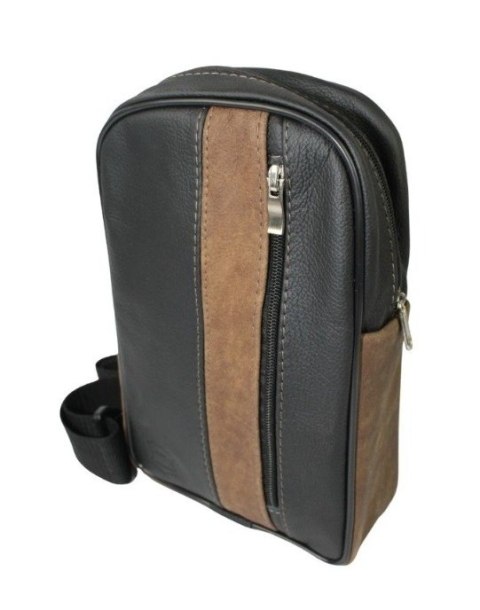 Torba Skórzana Na Ramię Nerka Barkówka Noszona Na Skos GRETOS (PL) Praktyczna I Wygodna CZARNO-BRĄZOWA 25 x 17 x 7 [cm]