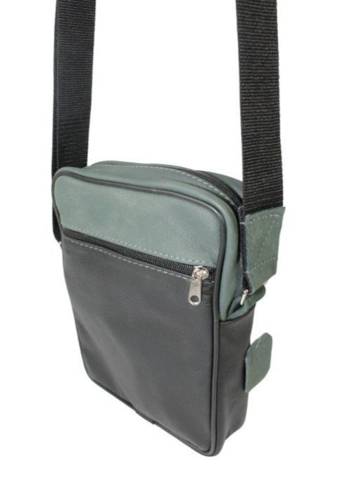 Torba męska skórzana GRETOS MAROUS (PL) Skóra Naturalna CZARNO-ZIELONA 25 x 17 x 6 [cm]