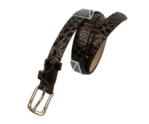 Pasek Damski Skórzany Arucce (PL) Skóra Licowa EXTRA 25 mm Lakierowany ,,SKÓRA WĘŻA ,, CZEKOLADOWY