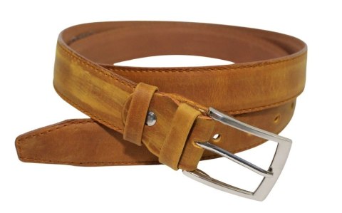 Pasek Skórzany GRETOS (PL) Skóra Licowa EXTRA 35 mm BRĄZOWY PRZECIERANY Gładki Klamra Tradycyjna