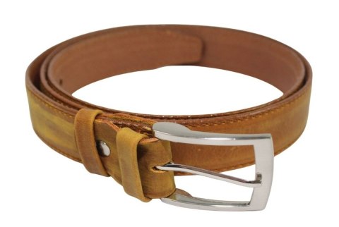 Pasek Skórzany GRETOS (PL) Skóra Licowa EXTRA 35 mm BRĄZOWY PRZECIERANY Gładki Klamra Tradycyjna