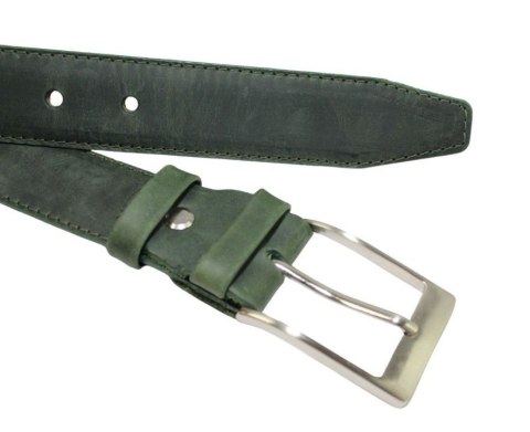 Pasek Skórzany GRETOS (PL) Skóra Licowa EXTRA 35 mm BUTELKOWY ZIELONY Gładki Klamra Tradycyjna
