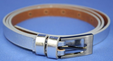 Pasek Skórzany PAS-MAX (PL) Damski Skóra Licowa 15 mm SREBRNY Wąski Pasek Skórzany PAS-MAX (PL) Damski Skóra Licowa 15 mm SREBRNY Wąski