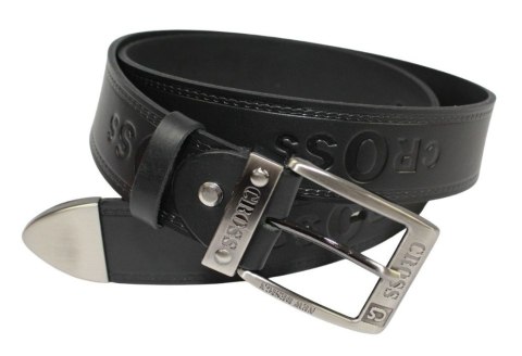 Pasek Skórzany PAS-MAX (PL) Tłoczony "CROSS" Z Metalową Końcówką Skóra Licowa EXTRA 40 mm CZARNY Imitacja Szycia Cienką Nitką Pasek Skórzany PAS-MAX (PL) Tłoczony "CROSS" Z Metalową Końcówką Skóra Licowa EXTRA 40 mm CZARNY Imitacja Szycia Cienką Nitką